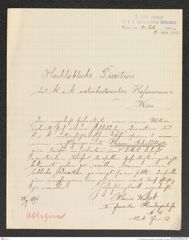 k.k. naturhistorisches Hofmuseum, Intendanzakten 1885-1896 (Hauer), Aktenzahl Z.494/1891, Seite 1